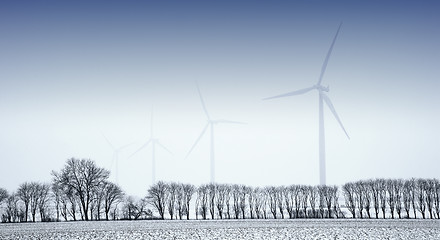 Image showing Windmills on a frosty day