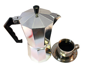 Image showing Coffee Pot and Cup of Coffee 