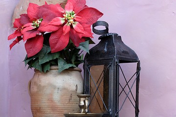 Image showing Lantern with flower pot