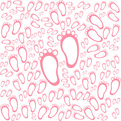 Image showing Baby girl arriival card with many foot steps on white background