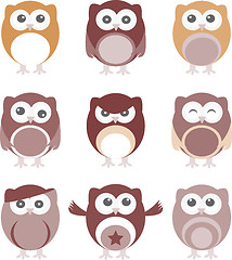 Image showing Set of nine cartoon owls with various emotions