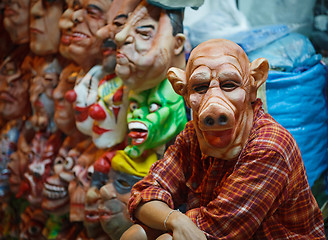 Image showing Seller latex masks for Halloween on open market