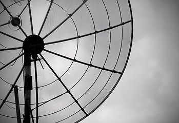 Image showing Old parabolic antenna on sky background