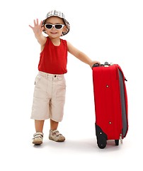 Image showing Child in sunglasses, waving with hand