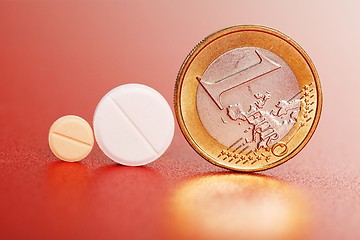 Image showing Pills standig beside one euro coin