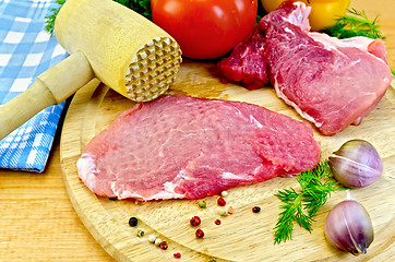 Image showing Meat batted with a hammer and vegetables