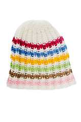 Image showing multi-coloured knitted hat, isolated on white 