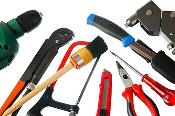 Image showing Set of working tools, it is isolated on a white background