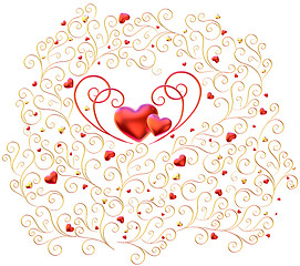 Image showing golden curls branches with hearts