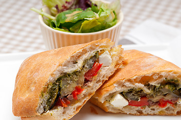 Image showing ciabatta panini sandwichwith vegetable and feta