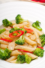 Image showing Italian penne pasta with broccoli and chili pepper