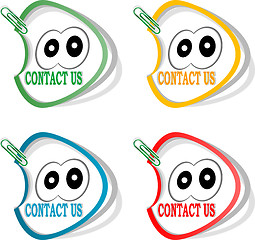 Image showing Contact us labels and cute cartoon eyes, stickers for the web page