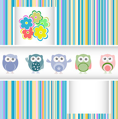 Image showing owls, birds and flowers - holiday card