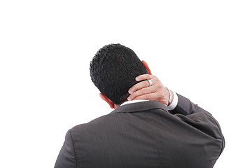 Image showing Young businessman having neck pain 