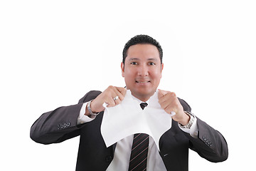 Image showing man is tearing a document paper