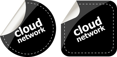 Image showing Abstract paper speech bubble on. cloud network text stickers set