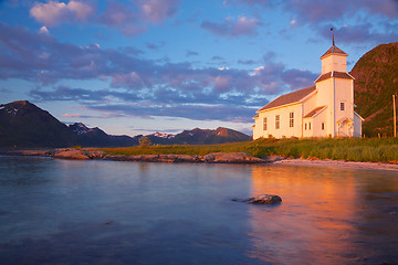 Image showing Wooden church by sea