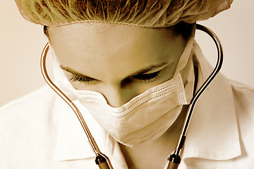 Image showing Young doctor with stethoscope.