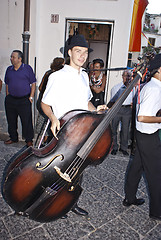 Image showing Hungarian folk group. men with double bass