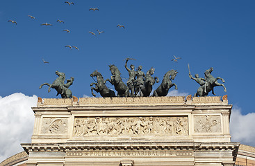 Image showing Politeama Garibaldi theater in Palermo with seagulls