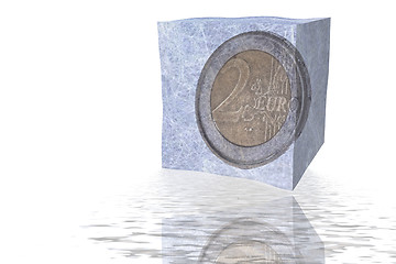 Image showing Two Euro coin in ice cube