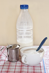 Image showing Milk Bottle and capuchin on the table