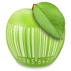 Image showing Green apple with bar-code
