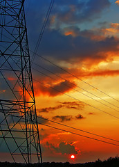 Image showing Electric grid network power high voltage transmission lines pylo