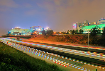 Image showing charlotte skyline at night with highway traffic