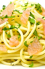 Image showing Spaghetti with salmon