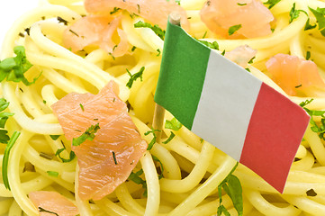 Image showing Spaghetti with salmon