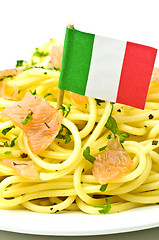 Image showing Spaghetti with salmon