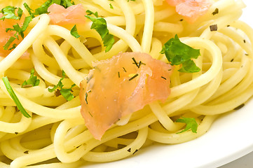 Image showing Spaghetti with salmon