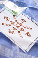 Image showing embroidered table covers, handmade