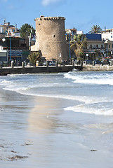 Image showing Old tower in Mondello beach