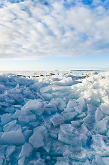 Image showing  Pile of broken ice floes on the Baltic Sea coast