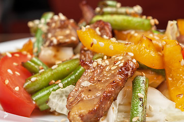 Image showing Warm salad with veal