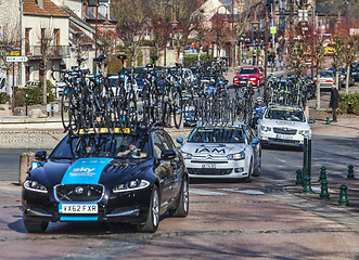 Image showing Row of Technical Teams Cars- Paris Nice 2013