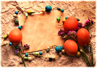 Image showing Easter card, Easter eggs, Retro spring background