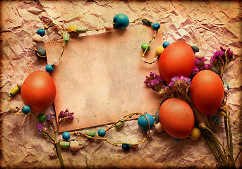 Image showing Easter card, Easter eggs, Retro spring background