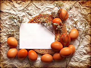 Image showing Easter card, Easter eggs, Retro spring background