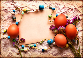 Image showing Easter card, Easter eggs, Retro spring background