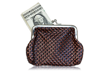 Image showing Brown leather purse with dollars