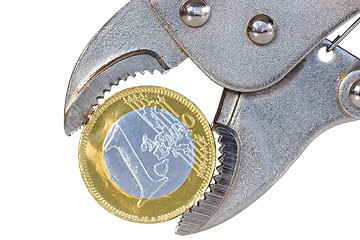 Image showing Euro coin squeezed in an  pliers