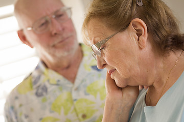 Image showing Senior Adult Male Consoles Sad Senior Adult Female