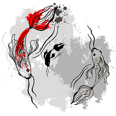 Image showing Koi fishes. Japanese style.