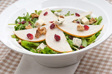 Image showing Fresh pears arugula gorgonzola cheese salad