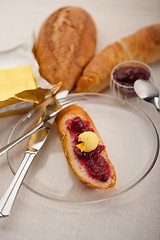 Image showing bread butter and jam 