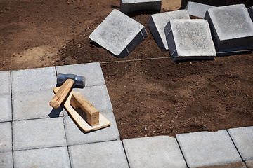 Image showing Block pavement under construction