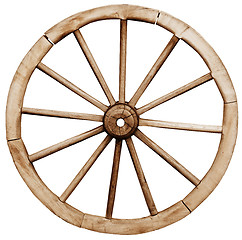 Image showing Big vintage rustic wagon wheel